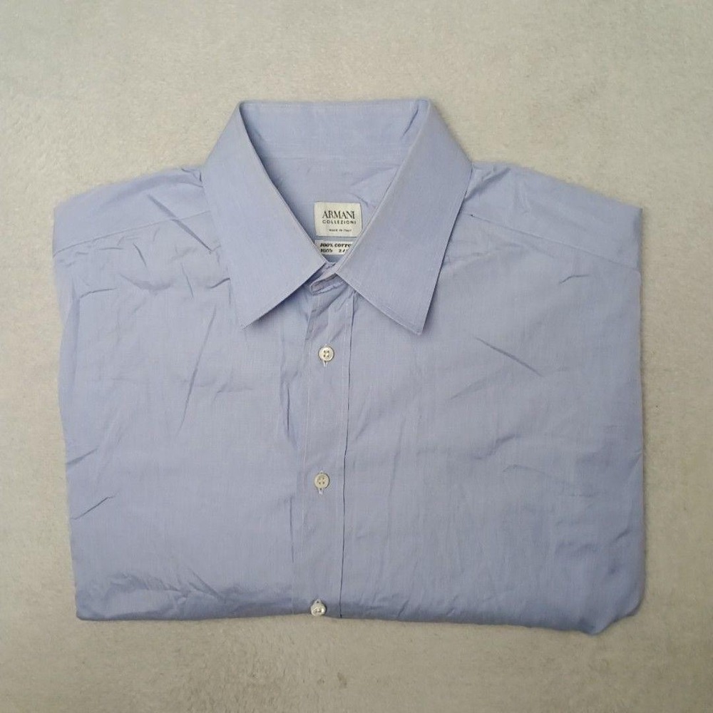 Armani Collezioni Shirt Mens 16.5 Blue 160's 2 Ply Cotton Button-Up Italy Dress